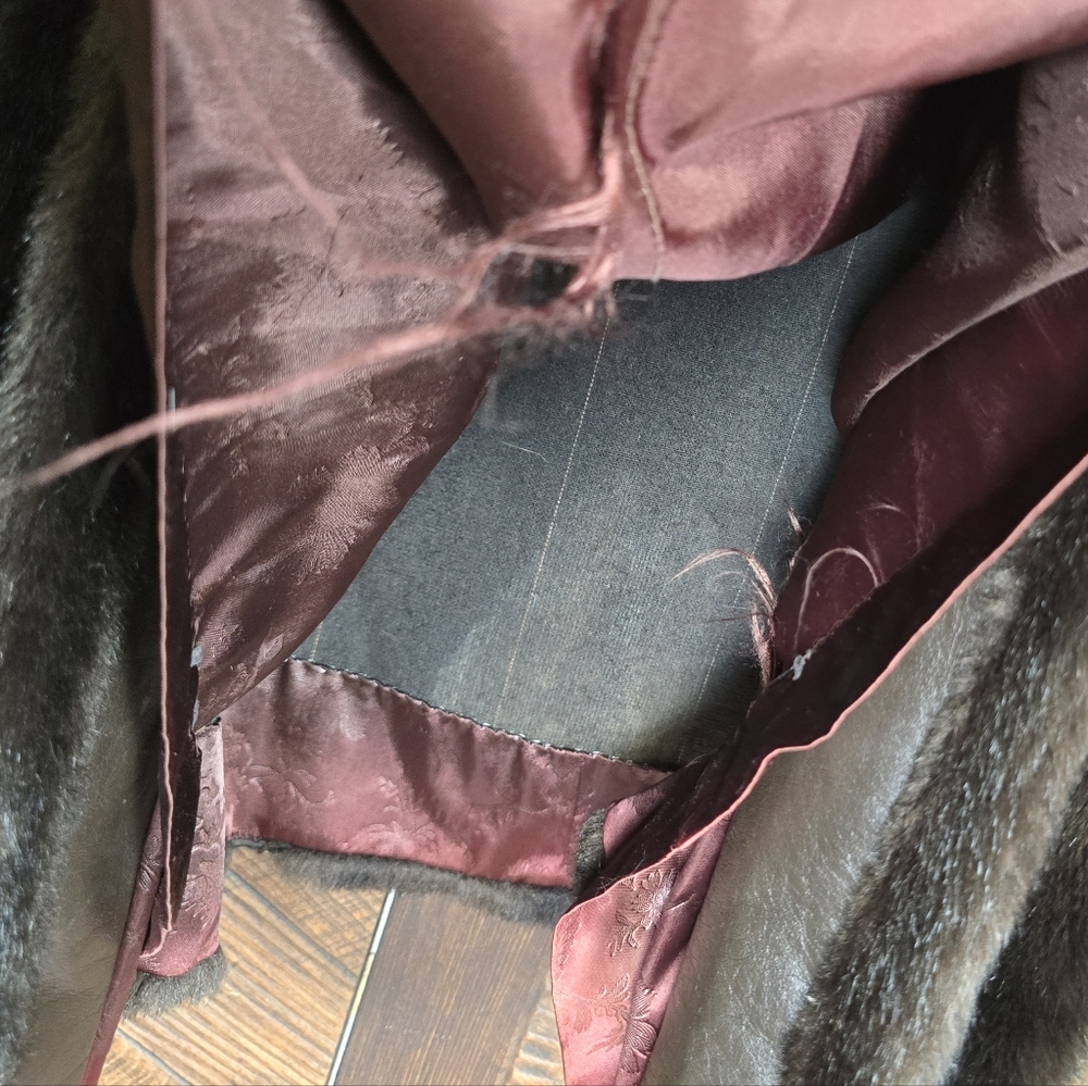 Vintage Tissavel Dark Brown/tan Faux Fur Coat Heavy Mobwife Style Cute Buttons - Picture 13 of 14